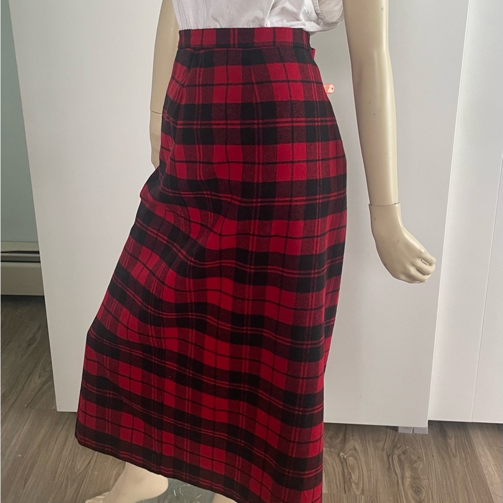Women's 90s Plaid Maxi Skirt, Size L, Wool Blend Skirt